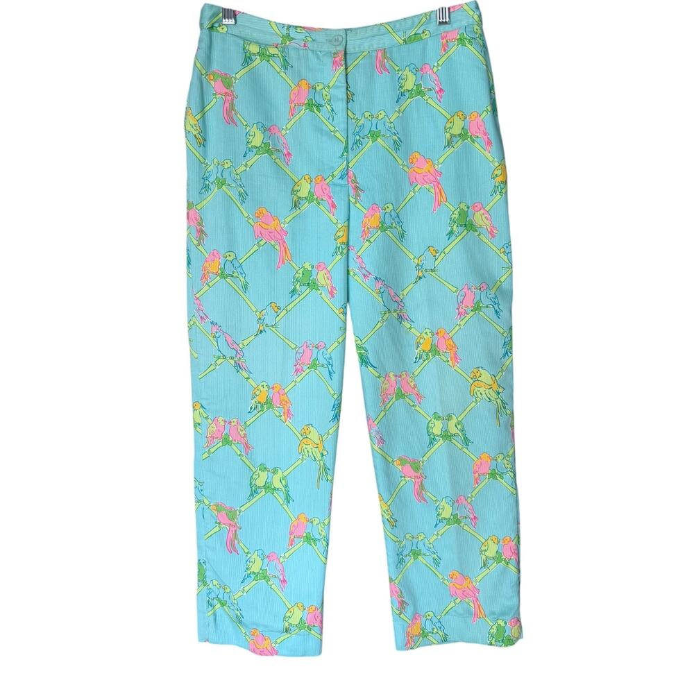 Lilly Pulitzer Birds of Paradise Parrot Print Capri Pants Women’s 8 Teal Blue